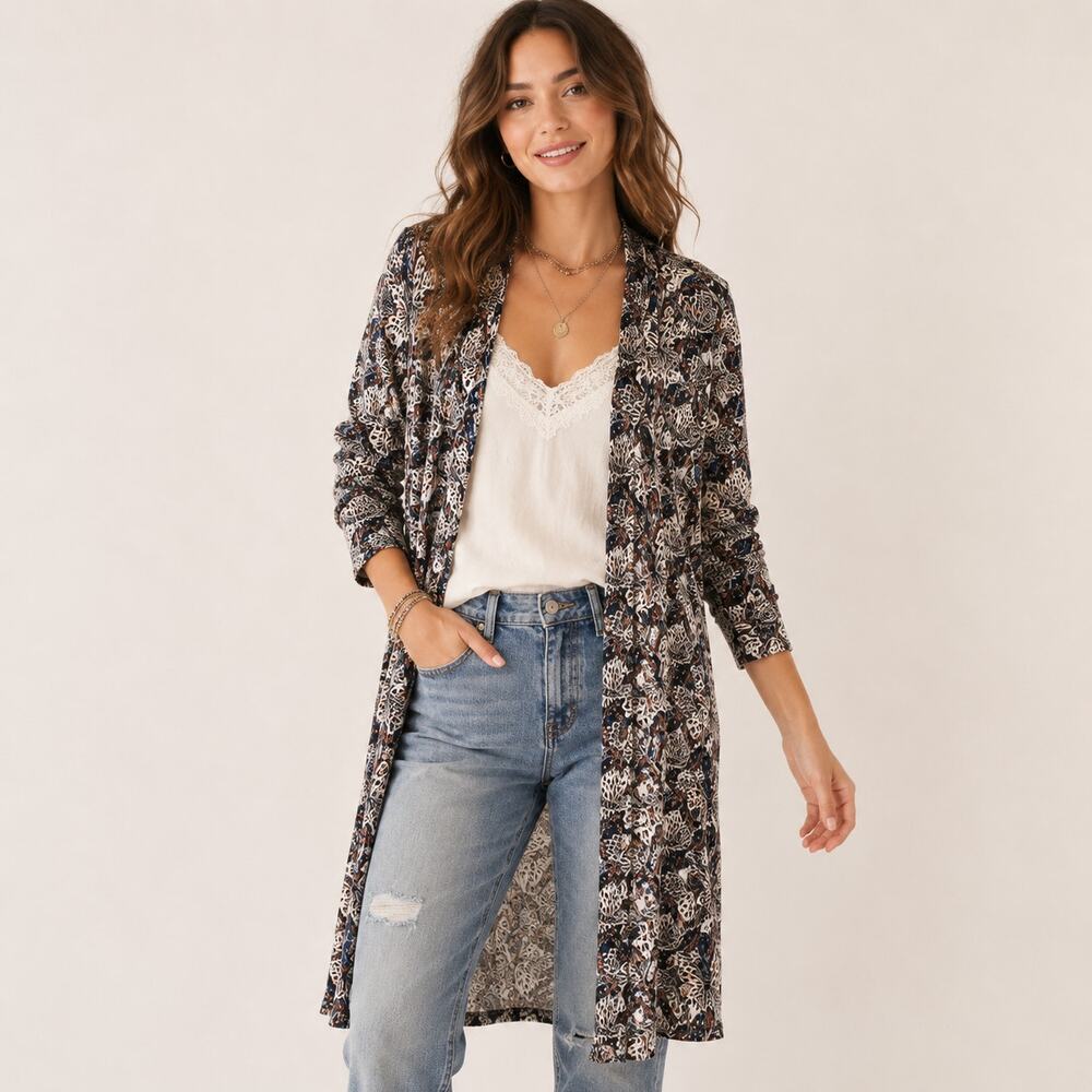 Retreat Rhon Da Shear Duster Cardigan Women's M Butterfly Pockets Boho Casual